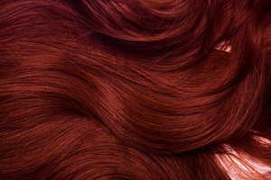 Swatch of smooth, shiny dark copper hair